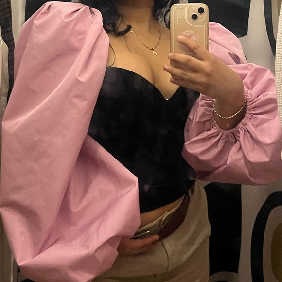 Zara pink and black corset blouse puff sleeve size M - Picture 2 of 4